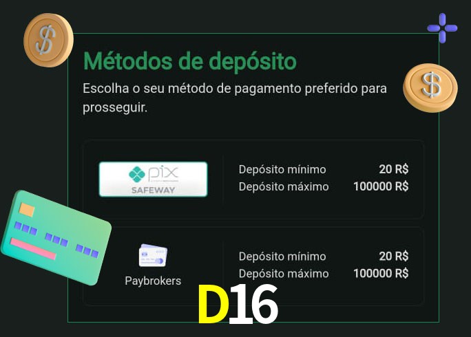 O cassino D16 oferece uma grande variedade de métodos de pagamento
